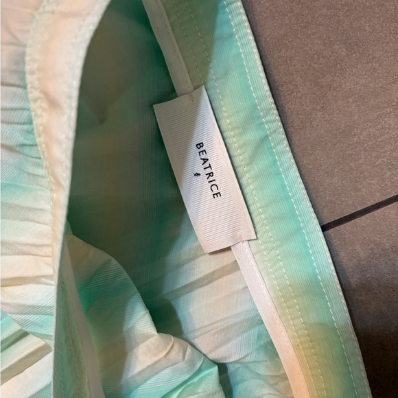 Beatrice B women’s Striped Mint Green pleated Maxi Skirt with side zipper - Picture 4 of 4